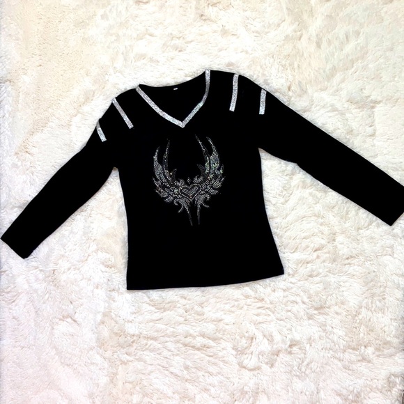 Biker rhinestone cold shoulder top 🖤 - Picture 1 of 3